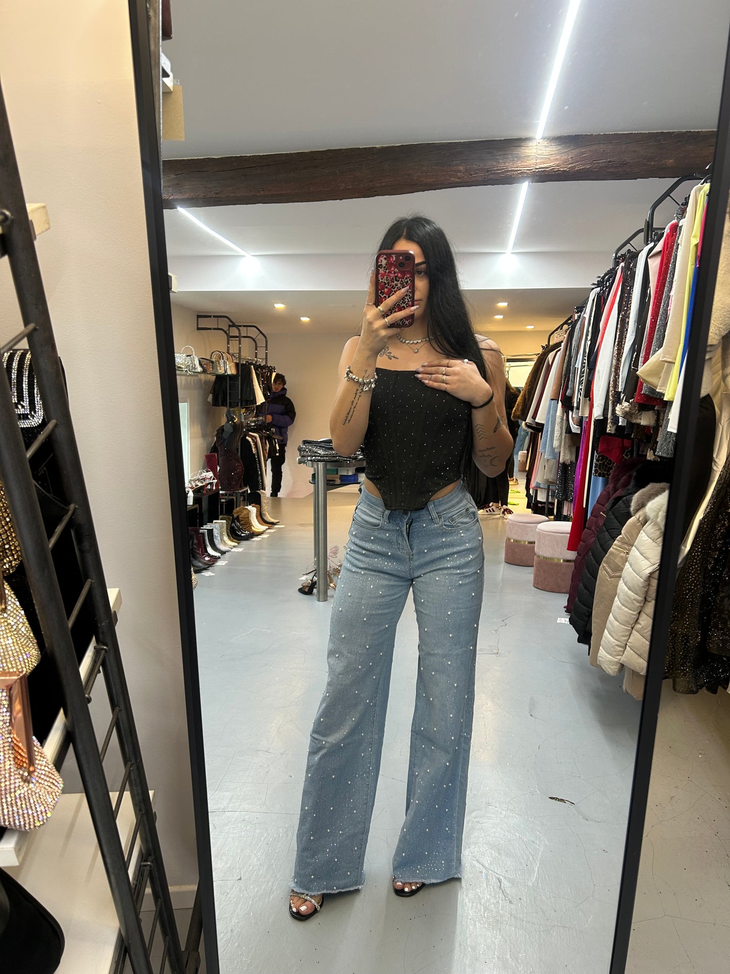 Jeans con tasche rosa
