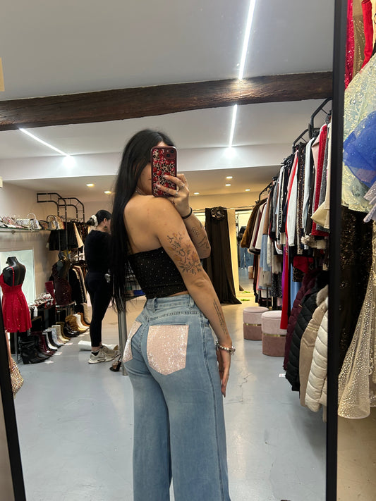 Jeans con tasche rosa