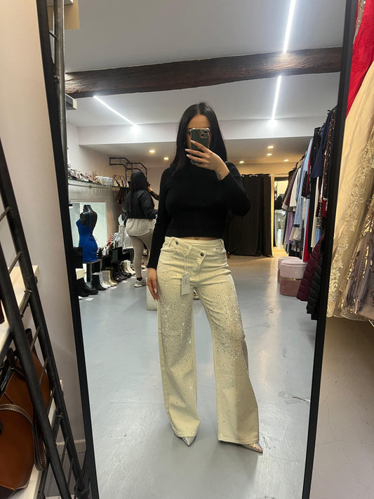 Jeans glitter panna incrociato