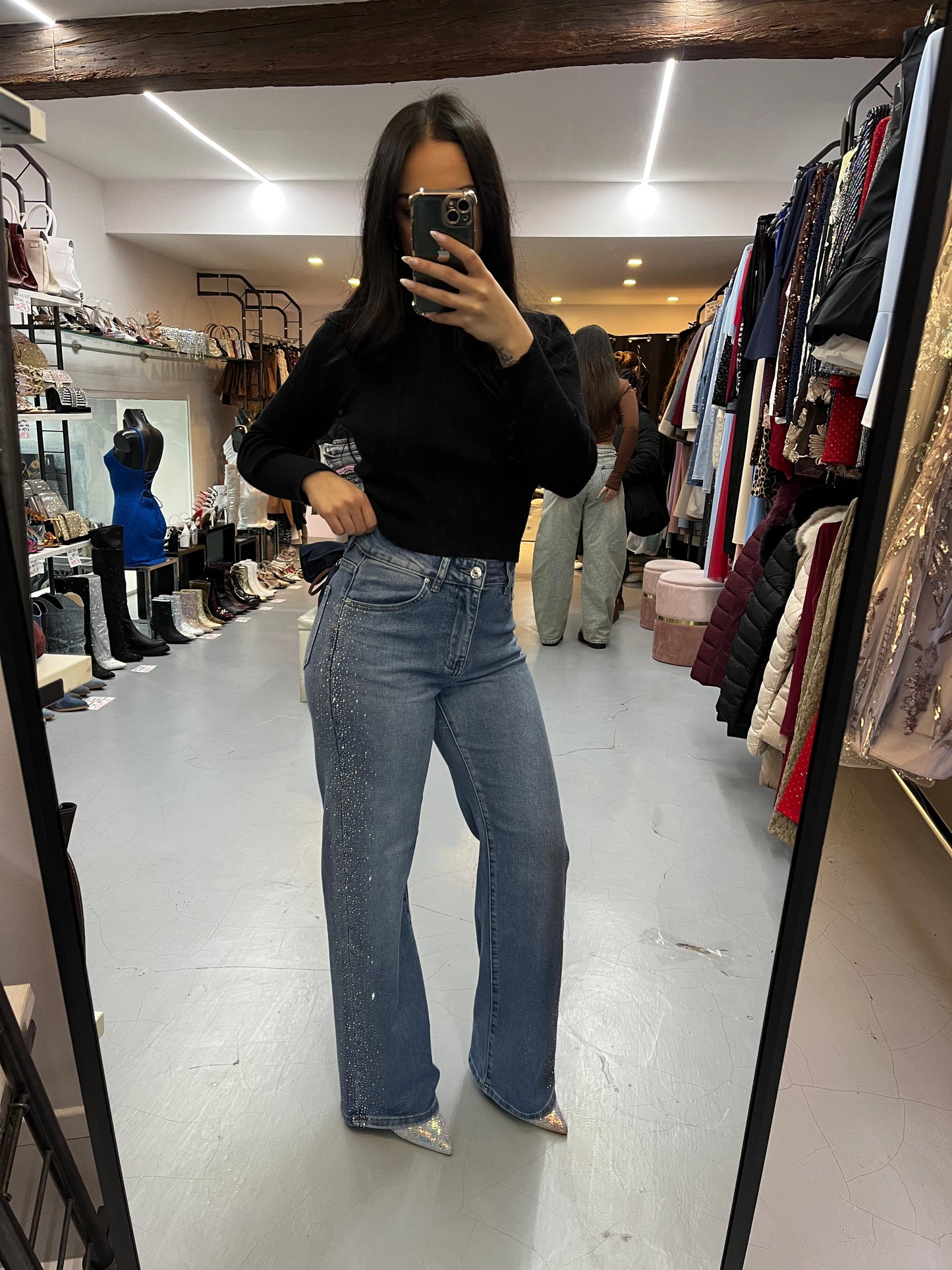 Jeans glitter sul fianco